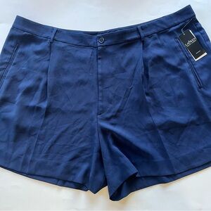 Lauren Ralph Lauren Women's 22W Navy Blue Chiffon Style Shorts Pleated Pockets‎